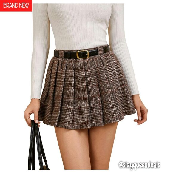 Plaid Pleated Mini Skirt Drop Waist A-Line Skater Style - Picture 1 of 8